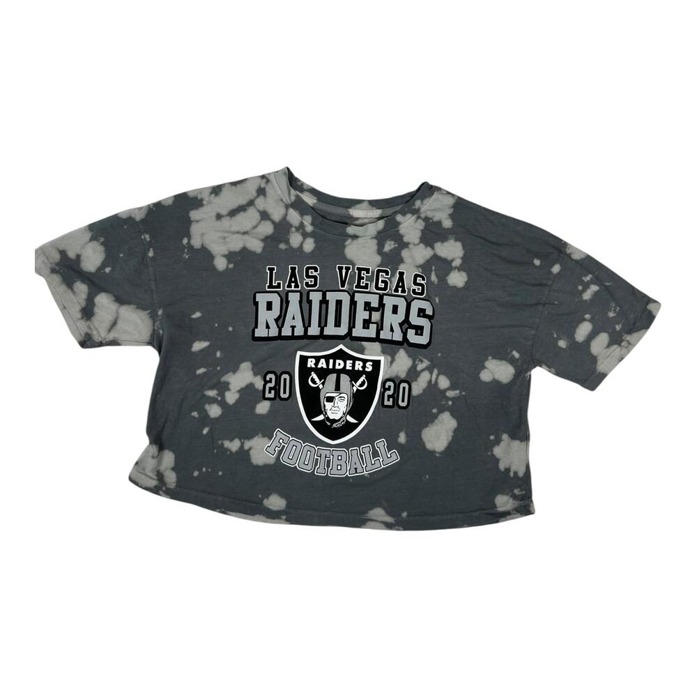 Las Vegas Raiders Shirt Womens Medium Gray NFL Football Cropped Tie Dye Graphic